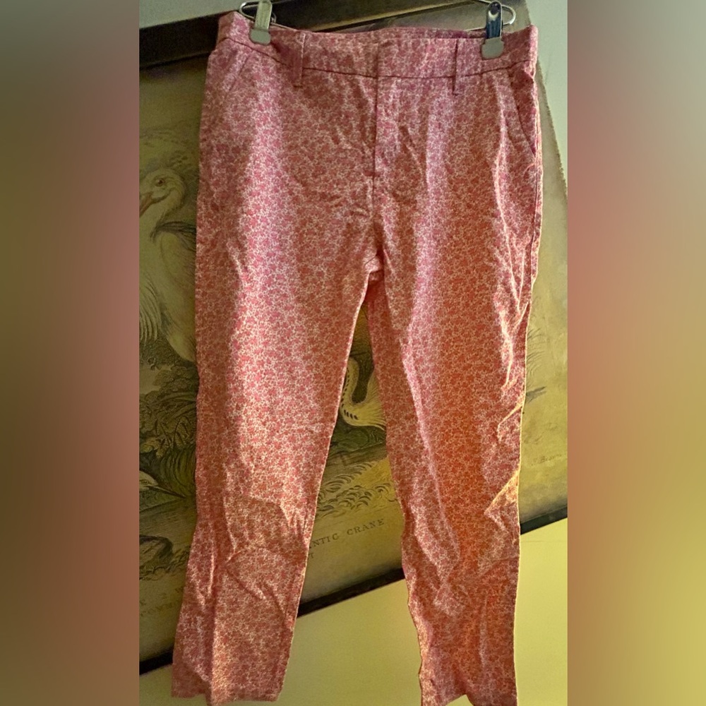 * Garnet Hill Pink Floral Cotton Pants SZ 16 *
